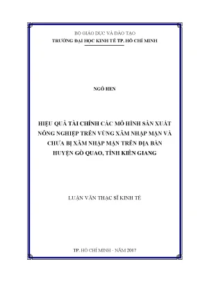 Luận văn hiệu quả tài chính các mô hình sản xuất nông nghiệp trên vùng xâm nhập mặn và chưa bị xâm nhập mặn trên địa bàn huyện gò quao tỉnh kiên giang
