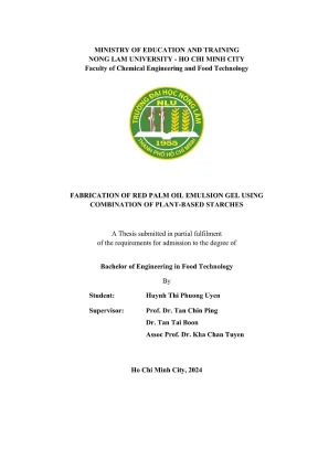 Luận văn thạc sĩ công nghệ thực phẩm fabrication of red palm oil emulsion gel using combination of plant based starches