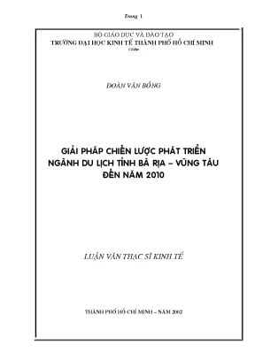 Luận văn giải pháp chiến lược phát triển ngành du lịch tỉnh bà rịa vũng tàu đến năm 2010
