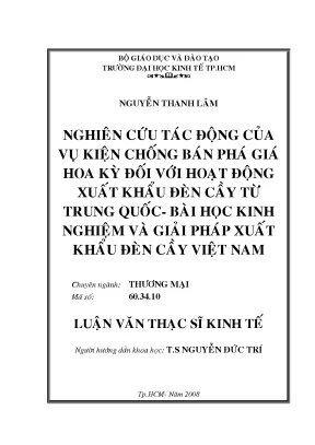 Luận văn nghiên cứu tác động của vụ kiện chống bán phá giá hoa kỳ đối với hoạt động xuất khẩu đèn cầy từ trung quốc bài học kinh nghiệm và giải pháp xuất khẩu đèn cầy việt nam