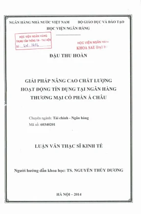 Luận văn thạc sĩ tài chính ngân hàng giải pháp nâng cao chất lượng hoạt động tín dụng tại ngân hàng thương mại cổ phần á châu