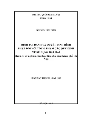 Định tội danh và quyết định hình phạt đối với tội vi phạm các quy định về sử dụng đất đai trên cơ sở nghiên cứu thực tiễn địa bàn thành phố hà nội