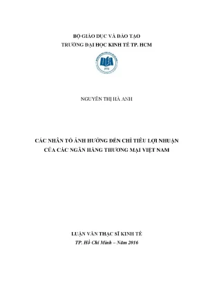 Luận văn các nhân tố ảnh hưởng đến chỉ tiêu lợi nhuận của các ngân hàng thương mại việt nam
