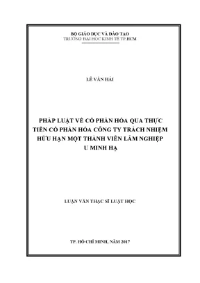 Luận văn pháp luật về cổ phần hóa qua thực tiễn cổ phần hóa công ty tnhh một thành viên lâm nghiệp u minh hạ tỉnh cà mau