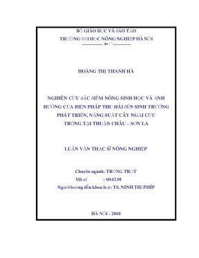 Nghiên cứu đặc điểm nông sinh học và ảnh hưởng của biện pháp thu hái đến sinh trưởng phát triển năng suất cây ngải cứu trồng tại thuận châu sơn la