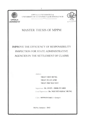 Luận văn thạc sĩ quản lý công improve the efficiency of responsibility inspection for state administrative agencies in the settlement of claims