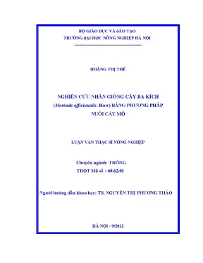 Nghiên cứu nhân giống cây ba kích morinda officianalis how bằng phương pháp nuôi cấy mô