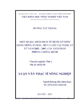 Một số đặc điểm dịch tễ bệnh lở mồm long móng ở trâu bò và lợn tại nghệ an từ năm 2002 2007 các giải pháp phòng chống bệnh