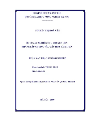 Bước đầu nghiên cứu chuyển gen kháng sâu cryiac vào cây hoa đồng tiền