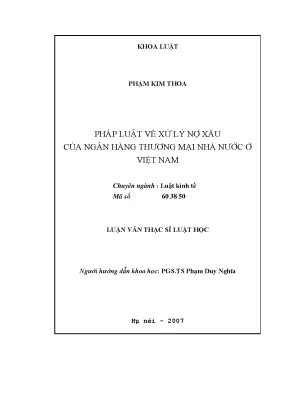 Pháp luật về xử lý nợ xấu của ngân hàng thương mại nhà nước ở việt nam