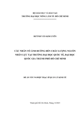Luận văn thạc sĩ quản lý kinh tế các nhân tố ảnh hưởng đến chất lượng nguồn nhân lực tại trường đại học quốc tế đại học quốc gia thành phố hồ chí minh