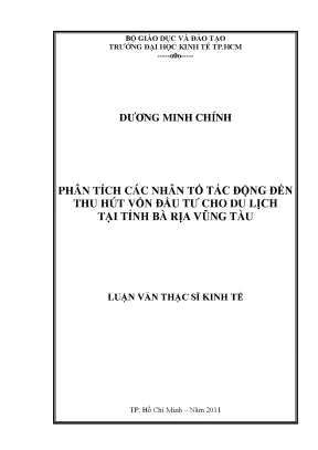Luận văn phân tích các nhân tố tác động đến thu hút vốn đầu tư cho du lịch tại tỉnh bà rịa vũng tàu