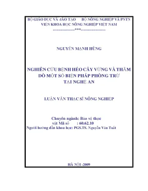 Nghiên cứu bệnh héo cây vừng và thăm dò một số biện pháp phòng trừ tại nghệ an