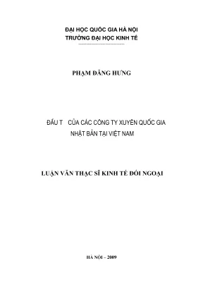 Luận văn thạc sĩ kinh tế đối ngoại đầu tư của các công ty xuyên quốc gia nhật bản tại việt nam