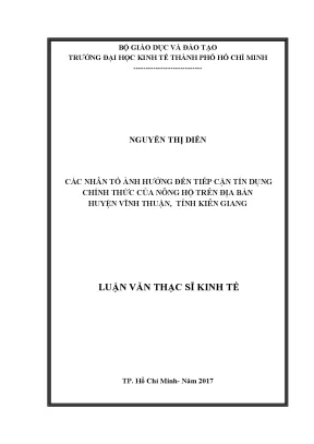 Luận văn các nhân tố ảnh hưởng đến tiếp cận tín dụng chính thức của nông hộ trên địa bàn huyện vĩnh thuận tỉnh kiên giang