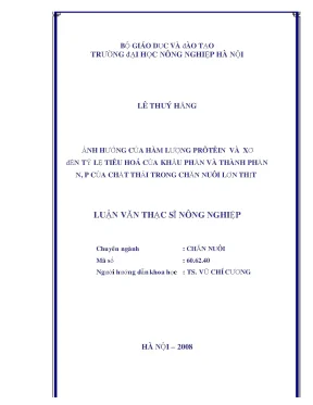 Ảnh hưởng của hàm lượng protein và xơ đến tỷ lệ tiêu hoá của khẩu phần và thành phần n p của chất thải trong chăn nuôi lợn thịt