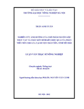 Nghiên cứu ảnh hưởng của chế phẩm nguồn gốc thực vật và chất kết dính đến hiệu quả của phân viên nén cho lúa tại huyện trấn yên tỉnh yên bái