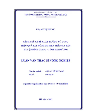 Đánh giá và đề xuất hướng sử dụng hiệu quả đất nông nghiệp trên địa bàn huyện bình giang tỉnh hải dương