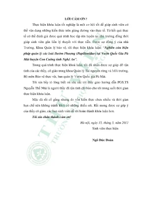Nghiên cứu biện pháp quản lý các loài bướm phượng papilionidae tại vườn quốc gia pù mát huyện con cuông tỉnh nghệ an