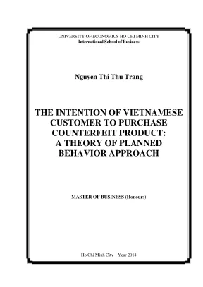 Luận văn the intention of vietnammese customer to purchase counterfeit product a theory of planned behavior approach