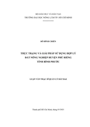 Luận văn thạc sĩ quản lý đất đai thực trạng và giải pháp sử dụng hợp lý đất nông nghiệp huyện phú riềng tỉnh bình phước