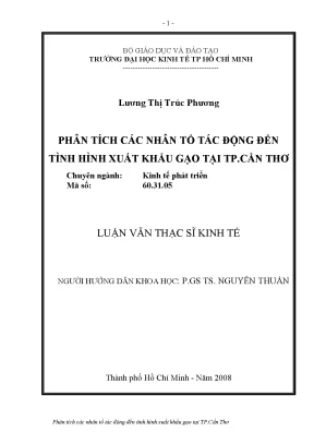 Luận văn phân tích các nhân tố tác động đến tình hình xuất khẩu gạo tại tp cần thơ luận văn thạc sĩ