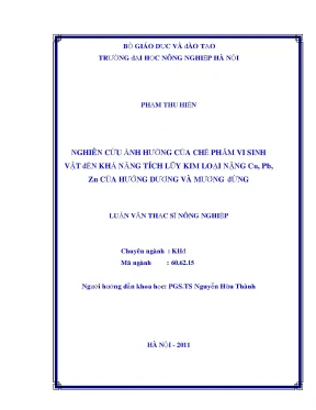 Nghiên cứu ảnh hưởng của chế phẩm vi sinh vật đến khả năng tích luỹ kim loại nặng cu pb zn của hướng dương và mương đứng