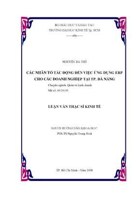 Luận văn các nhân tố tác động đến việc ứng dụng erp cho các doanh nghiệp tại tp đà nẵng