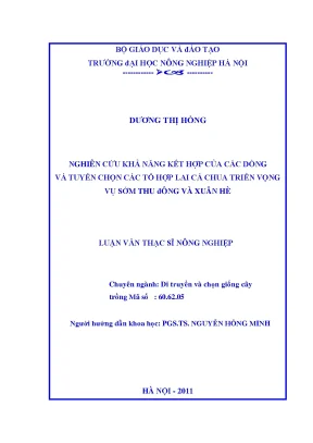 Nghiên cứu khả năng kết hợp của các dòng và tuyển chọn các tổ hợp lai cà chua triển vọng vụ sớm thu đông và xuân hè