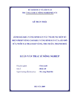 Đánh giá khả năng sinh sản và ứng dụng một số biện pháp nâng cao khả năng sinh sản của đàn bò sữa nuôi tại trại sao vàng thọ xuân thanh hoá