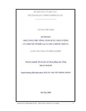 Đánh giá khả năng chịu nóng năng suất chất lượng của một số tổ hợp lai cà chua trồng trái vụ