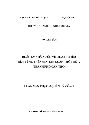 Luận văn thạc sĩ quản lý nhà nước về giảm nghèo bền vững tại quận thốt nốt thành phố cần thơ
