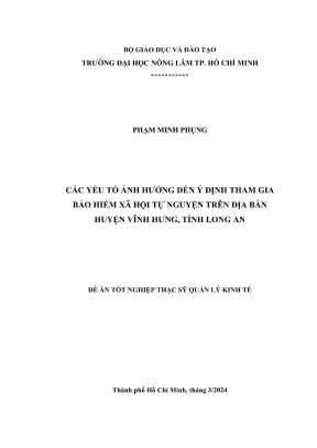 Luận văn thạc sĩ quản lý kinh tế các yếu tố ảnh hưởng đến ý định tham gia bảo hiểm xã hội tự nguyện trên địa bàn huyện vĩnh hưng tỉnh long an