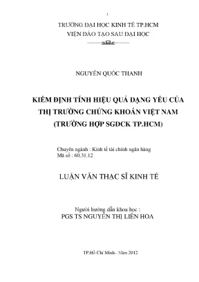 Luận văn kiểm định tính hiệu quả dạng yếu của thị trường chứng khoán việt nam trường hợp sgdck tp hcm