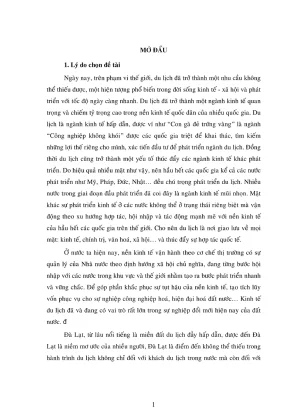 Luận văn thạc sĩ kinh tế chính trị phát triển du lịch đà lạt trong điều kiện hội nhập kinh tế quốc tế