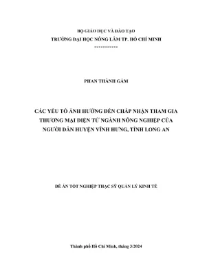 Luận văn thạc sĩ quản lý kinh tế các yếu tố ảnh hưởng đến chấp nhận tham gia thương mại điện tử ngành nông nghiệp của người dân huyện vĩnh hưng tỉnh long an