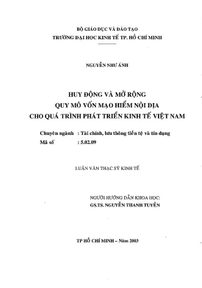 Luận văn huy động và mở rộng quy mô vốn mạo hiểm nội địa cho quá trình phát triển kinh tế việt nam