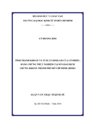 Luận văn tính thanh khoản và tỉ suất sinh lợi của cổ phiếu bằng chứng thực nghiệm tại sở giao dịch chứng khoán thành phố hồ chí minh hose nguyễn tấn hoàng
