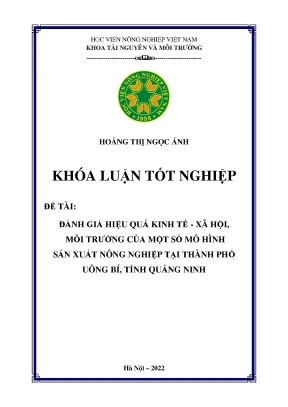 Đánh giá hiệu quả kinh tế xã hội môi trường của một số mô hình sản xuát nông nghiệp tại thành phố uông bí tỉnh quảng ninh