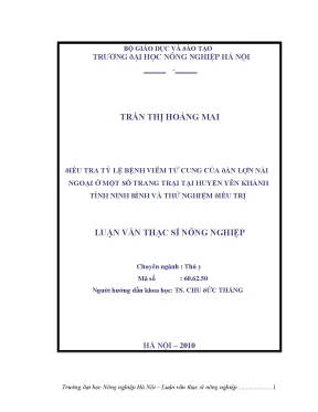 Điều tra tỷ lệ bệnh viêm tử cung của đàn lợn nái ngoại ở một số trang trại tại huyện yên khánh tỉnh ninh bình và thử nghiệm điều trị