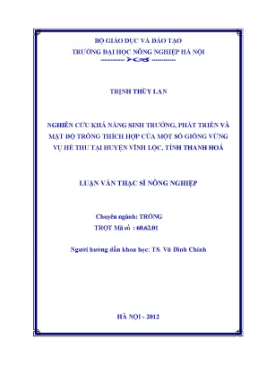 Nghiên cứu khả năng sinh trưởng phát triển và mật độ trồng thích hợp của một số giống vừng vụ hè thu tại huyện vĩnh lộc tỉnh thanh hoá
