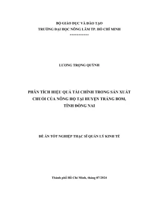 Luận văn thạc sĩ quản lý kinh tế phân tích hiệu quả tài chính trong sản xuất chuối của nông hộ tại huyện trảng bom tỉnh đồng nai