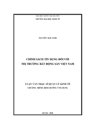 Luận văn thạc sĩ quản lý kinh tế chính sách tín dụng đối với thị trường bất động sản việt nam