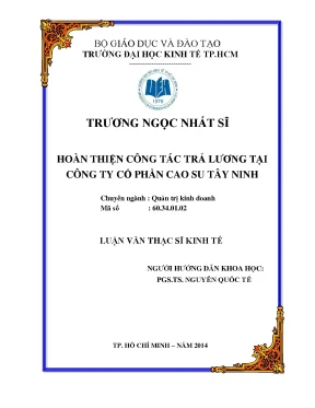 Luận văn hoàn thiện công tác trả lương tại công ty cp cao su tây ninh