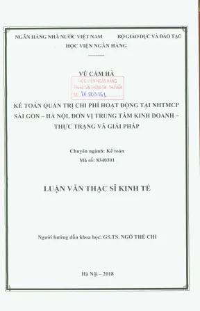 Luận văn thạc sĩ kế toán kế toán quản trị chi phí hoạt động tại nhtmcp sài gòn hà nội đơn vị trung tâm kinh doanh thực trạng và giải pháp