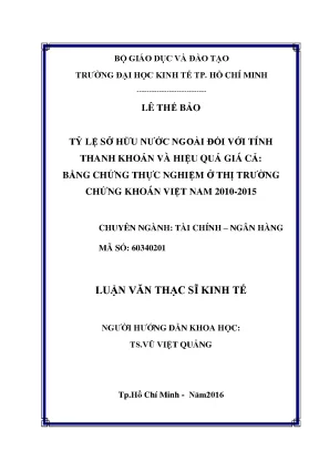 Luận văn tỷ lệ sở hữu nước ngoài đối với tính thanh khoản và hiệu quả giá cả bằng chứng thực nghiệm ở thị trường chứng khoán việt nam 2010 2015