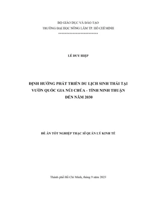 Luận văn thạc sĩ quản lý kinh tế định hướng phát triển du lịch sinh thái tại vườn quốc gia núi chúa tỉnh ninh thuận đến năm 2030