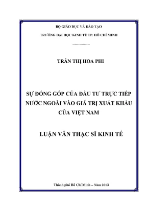 Luận văn sự đóng góp của đầu tư trực tiếp nước ngoài vào giá trị xuất khẩu của việt nam