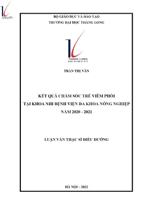 Kết quả chăm sóc trẻ viêm phổi tại khoa nhi bệnh viên đa khoa nông nghiệp năm 2020 2021