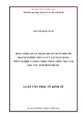 Luận văn hoàn thiện quản trị rủi ro tín dụng đối với doanh nghiệp nhỏ và vừa tại ngân hàng nông nghiệp và phát triển nông thôn việt nam khu vực tỉnh bình phước